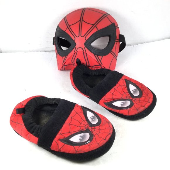 Spiderman Boys Slippers Mask Included Black/Red Size XL 11/12 - Picture 1 of 12